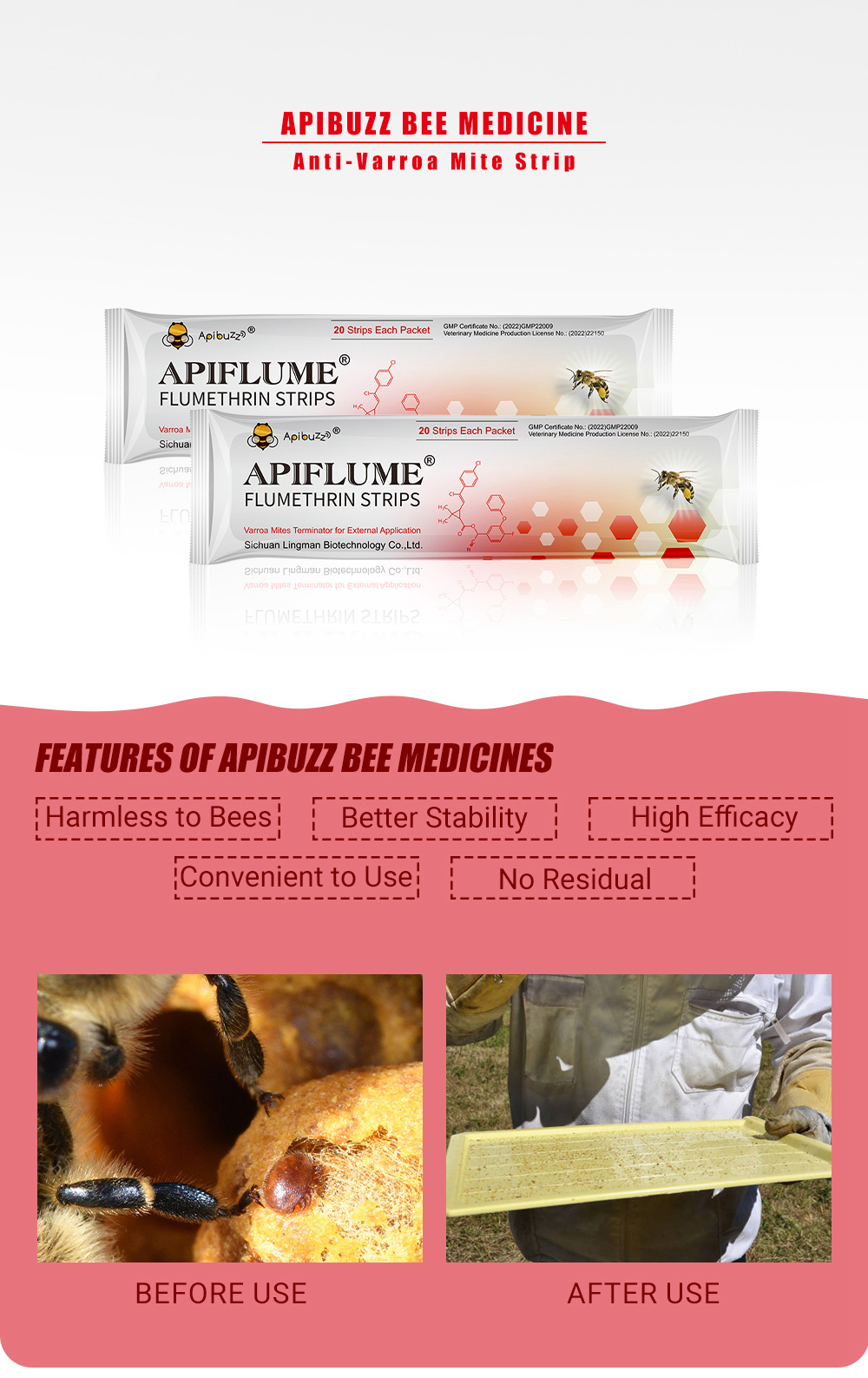 Bandelettes de fluméthrine APIFLUME pour abeilles, paquet de 20