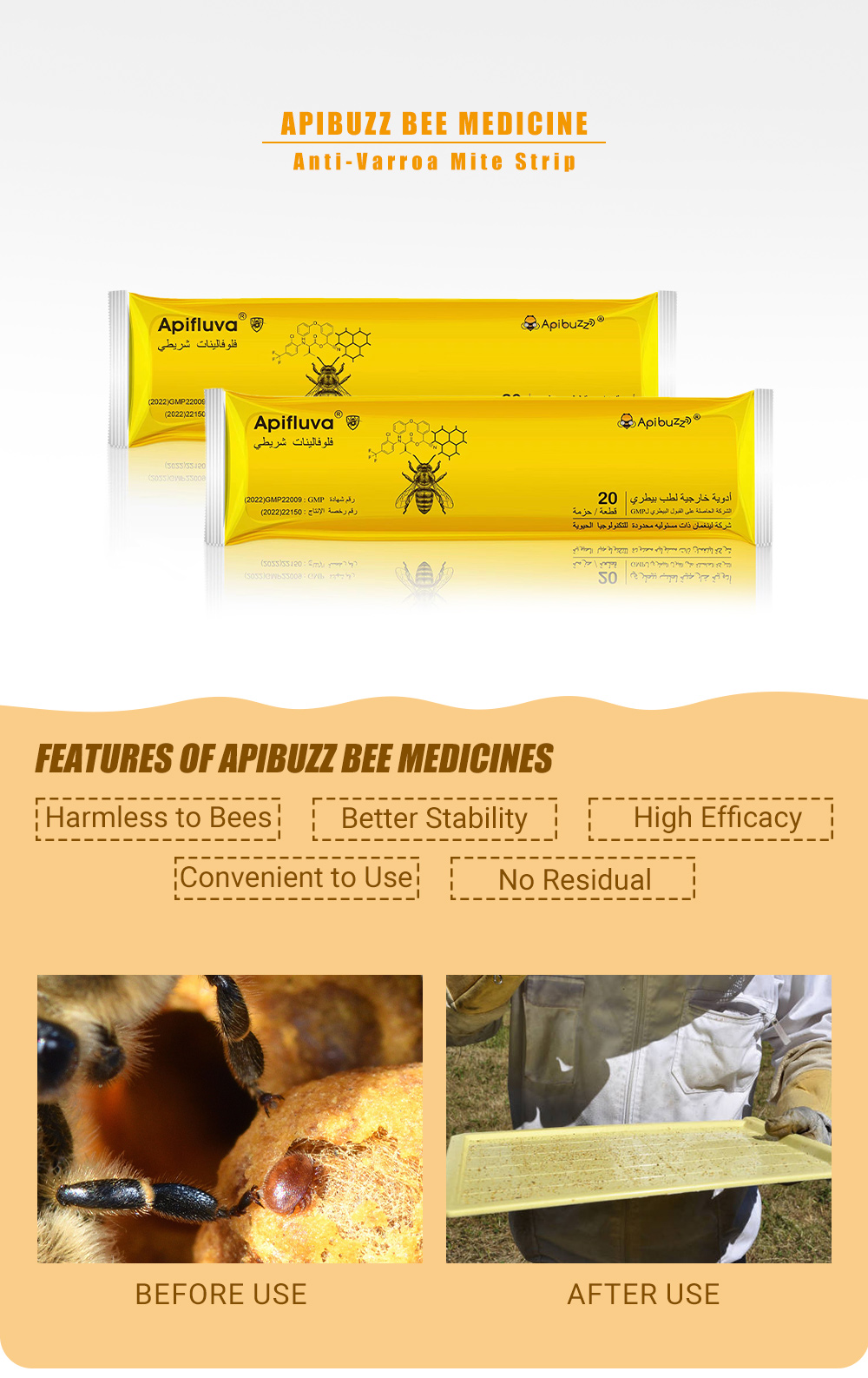 Bandelettes de fluvalinate APIFLUVA arabe - paquet de 20