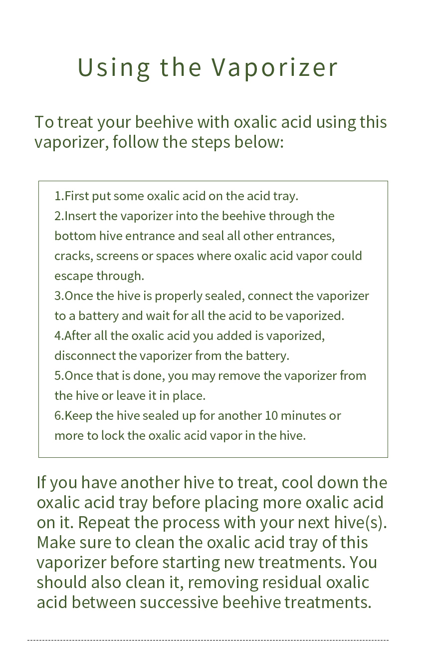 OA Vaporizer - Vaporisation d'acide oxalique pour les abeilles