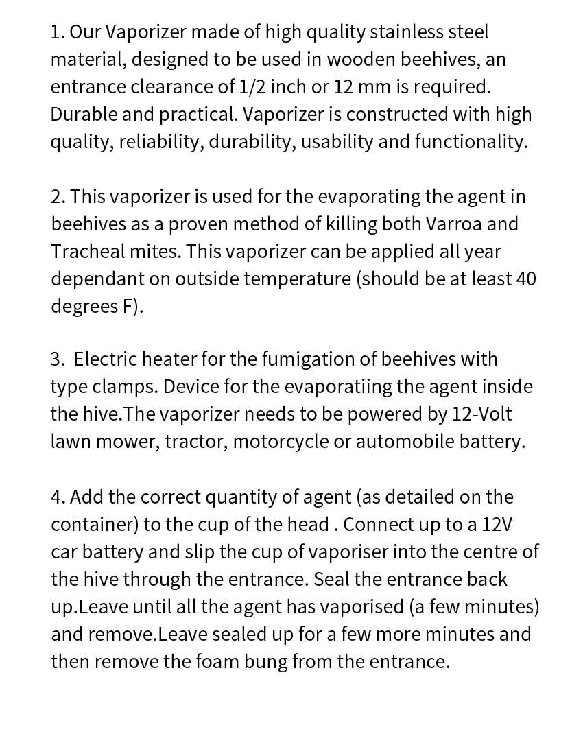 OA Vaporizer - Vaporisation d'acide oxalique pour les abeilles